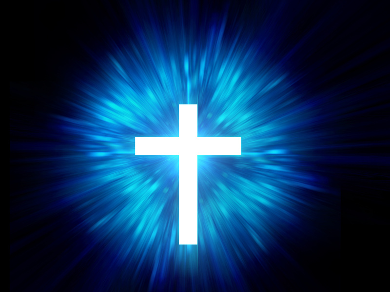 white  cross on blue ray light background