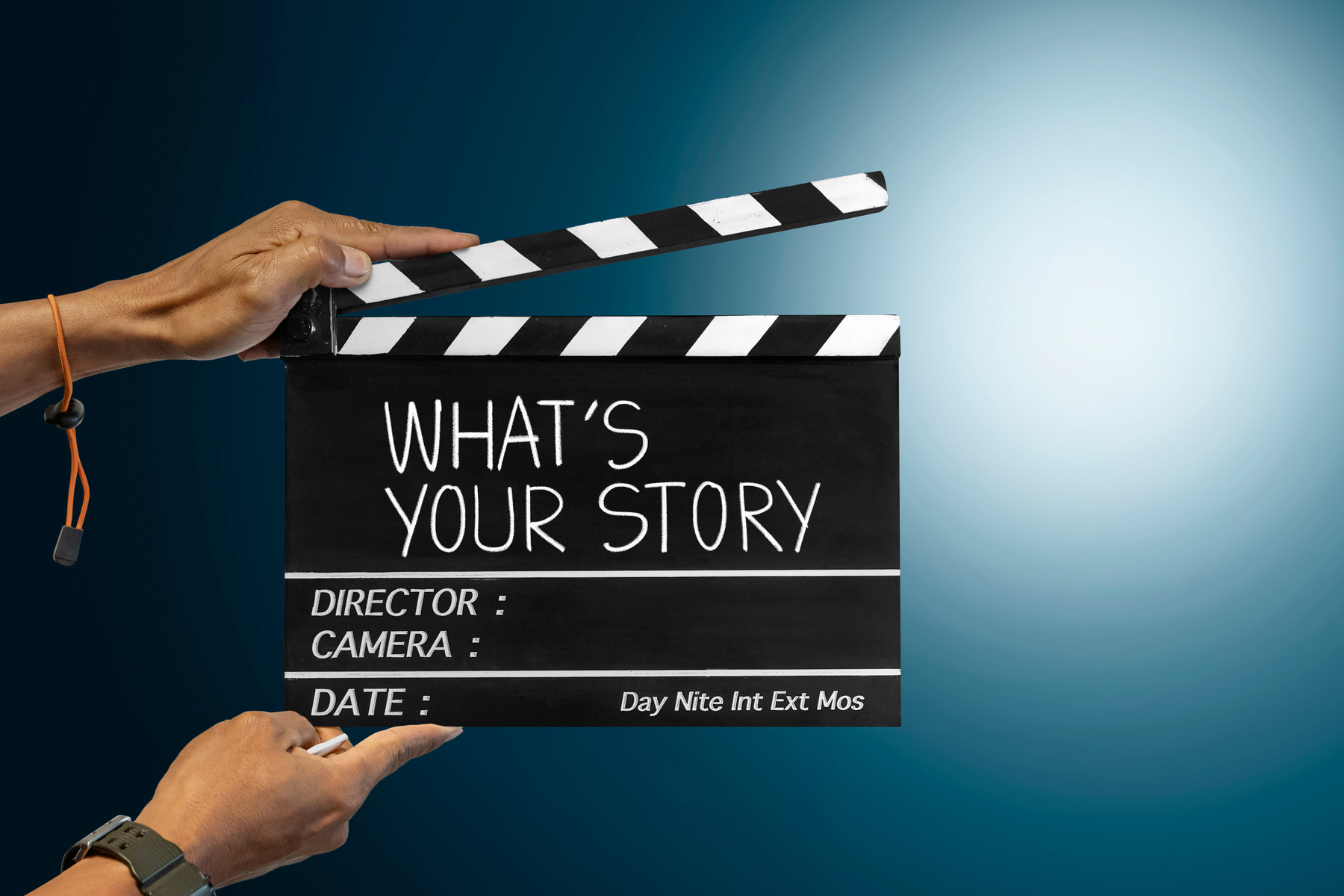 What's your story.Text title on film slate for film maker.storytelling concept.